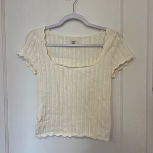 Wilfred Parcel Cream Short Sleeve Square Neck Knit Top